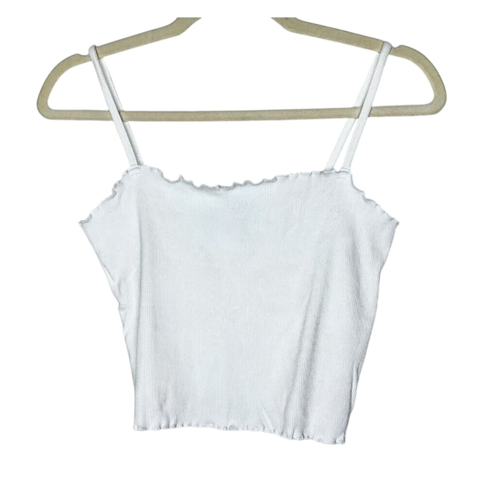 Topshop Topshop White Sleeveless Lettuce Spaghetti Strap Crop Top 10 Size L / US 10 / IT 46 - 1 Thumbnail