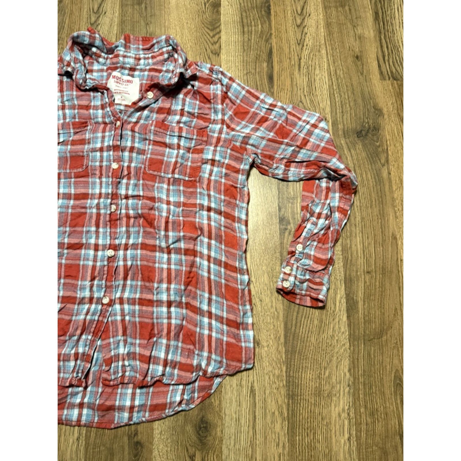 Mossimo VINTAGE not applicable; Mossimo Shirt Womens Medium Red Blue White Button Up Long Sleeve Boyfriend Fit Size M / US 6-8 / IT 42-44 - 4 Thumbnail
