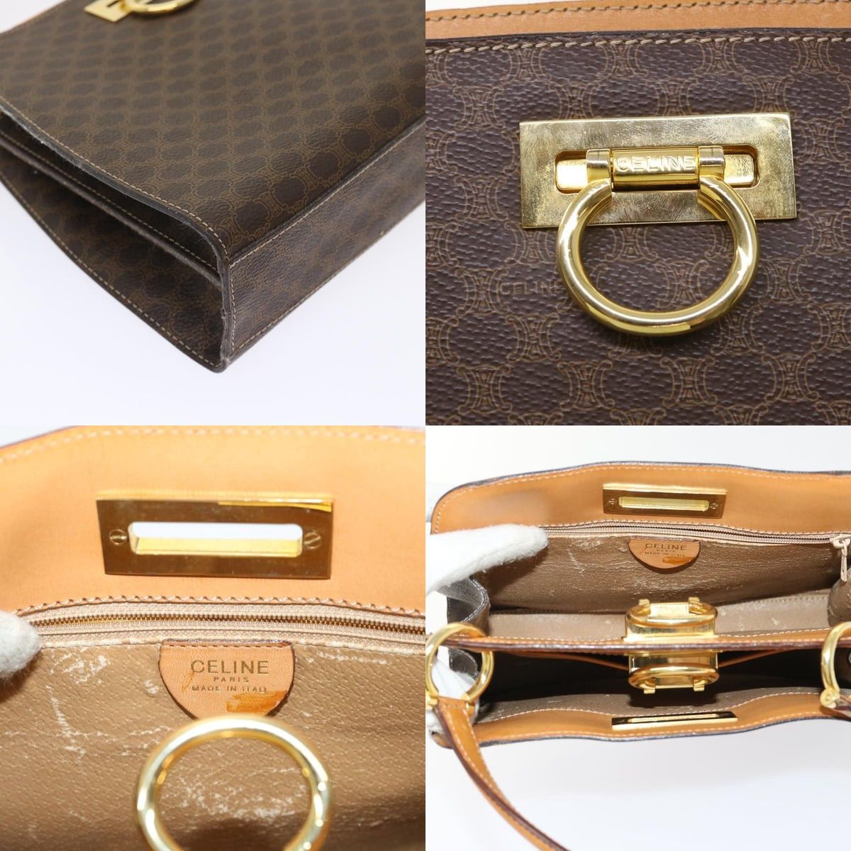 Celine CELINE Macadam Canvas Hand Bag Pvc Leather Brown Size ONE SIZE - 11 Thumbnail