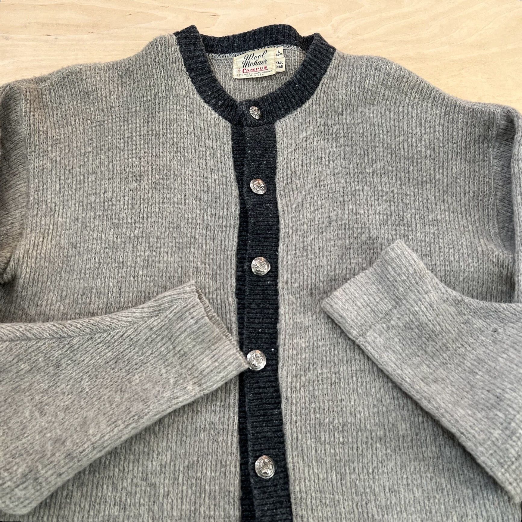 Vintage VINTAGE Campus Mohair Cardigan Large Gray 70s Wool Sweater Grunge Punk Mens Cardigan Knit Size US L / EU 52-54 / 3 - 4 Thumbnail