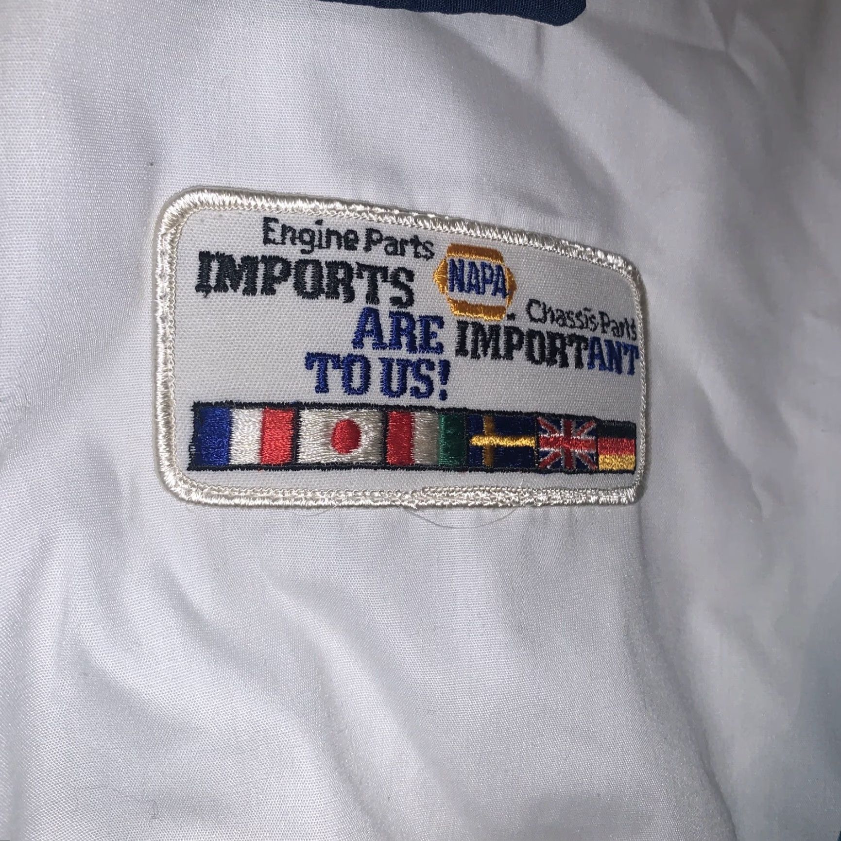 VINTAGE Dunbrooke NAPA Bomber Jacket Made In USA Full Zip L White Satin Lined Men Jacket USA Vintage Bomber Theme 70s 80s