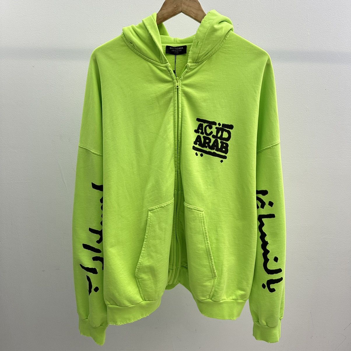 image of Balenciaga Acid Arab Zip Up Hoodie in Green, Men's (Size XL)