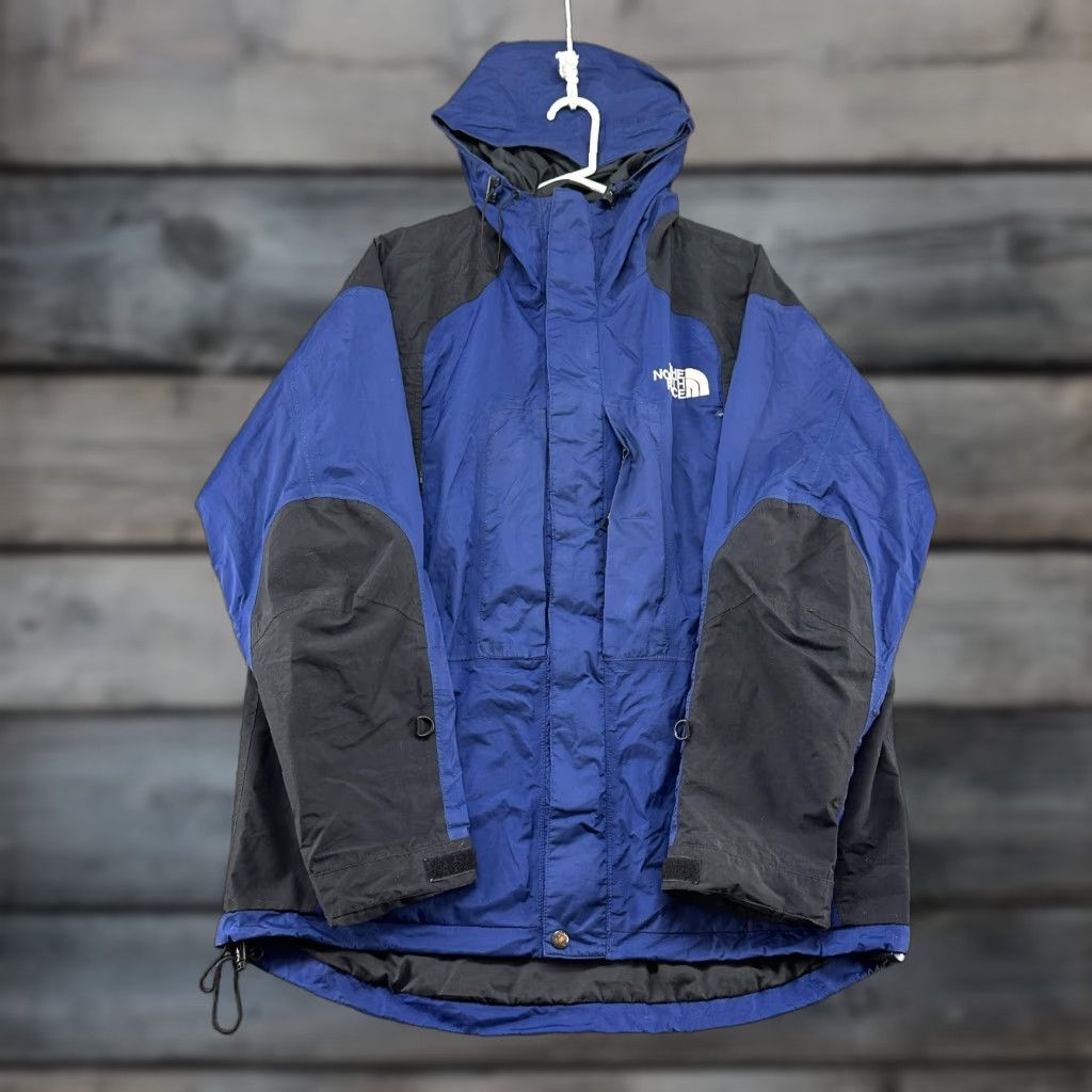 VINTAGE The North Face Mountain Light Jacket Hooded Parka Men L Blue 90s Goretex Nylon Water Resistant Winter Spring Fall