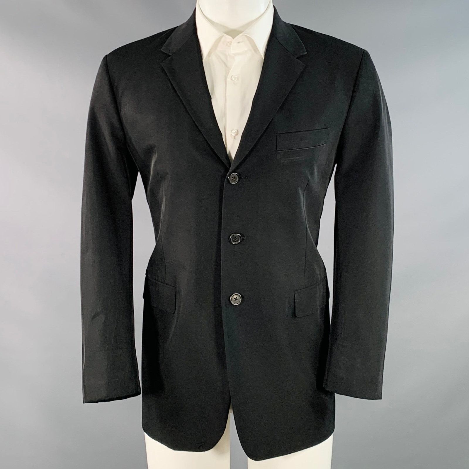 Prada Black Polyester Blend Notch Lapel Three Button Sport Coat Size 40R - 1 Thumbnail