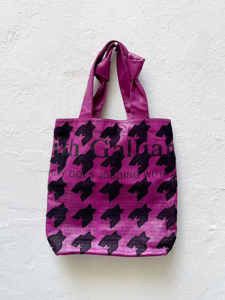 John Galliano 90's Newspaper Embroidered Large Tote Bag 2504 in Purple, Women's