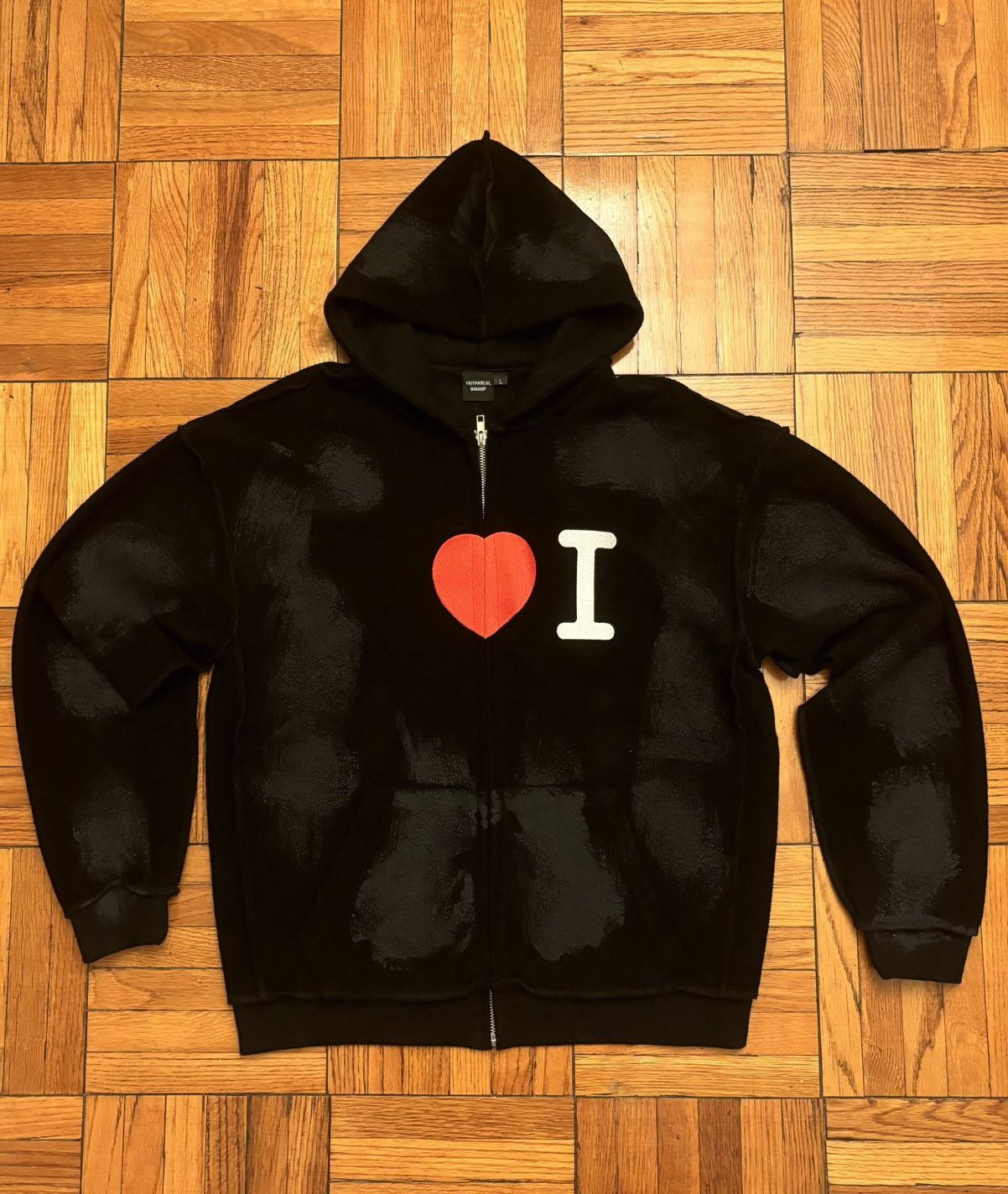 image of Black I Heart Zip Up- Bishop X Faitparlui, Men's (Size Large)