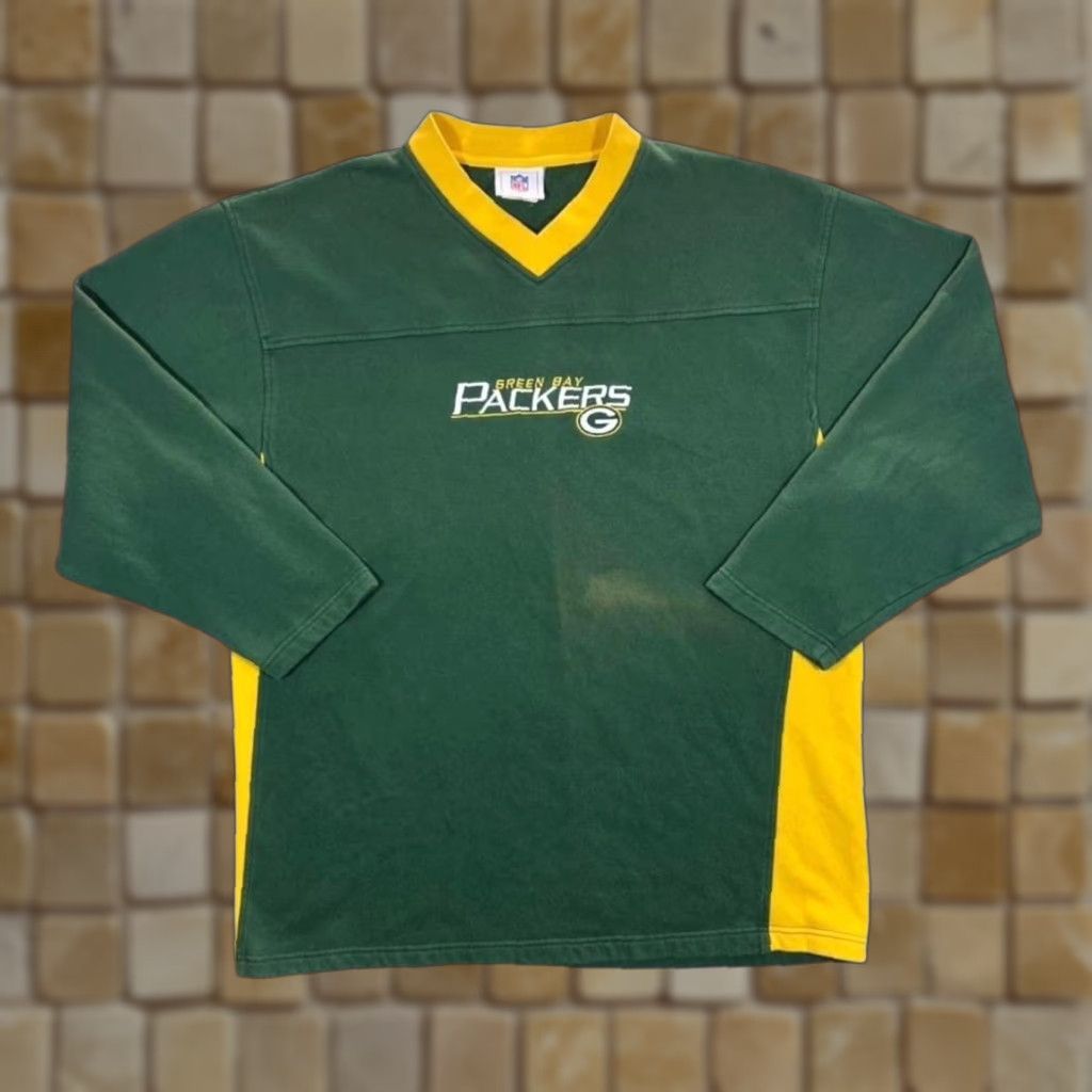 NFL NFL Green Bay Packers Sweatshirt V-Neck Embroidered Logo XL Men Pullover Logo Green/Yellow, 00s Vintage Style Sportswear Size US XL / EU 56 / 4 - 1 Thumbnail