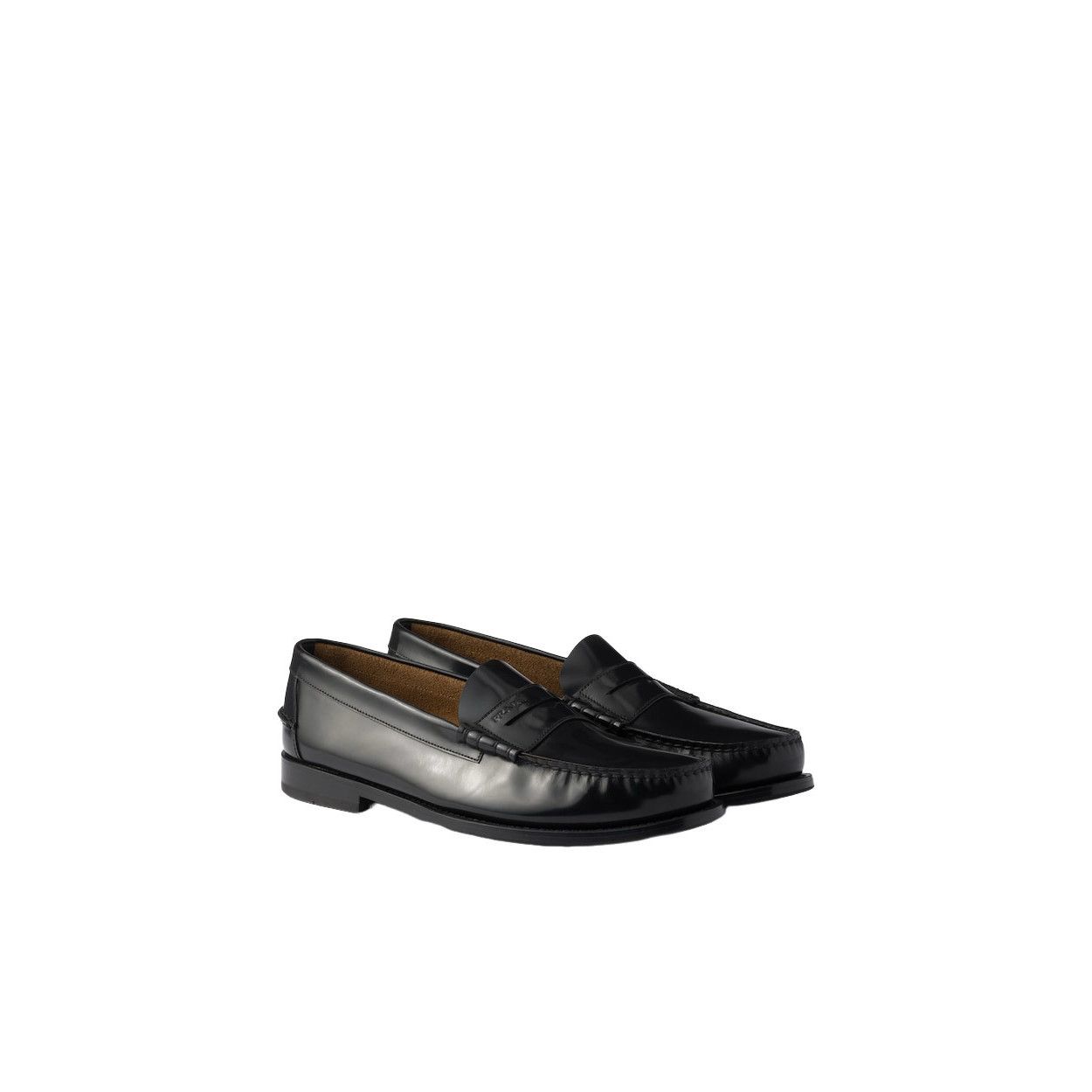 PRADA $1250 Black Brushed Leather Loafers New & Authentic (M