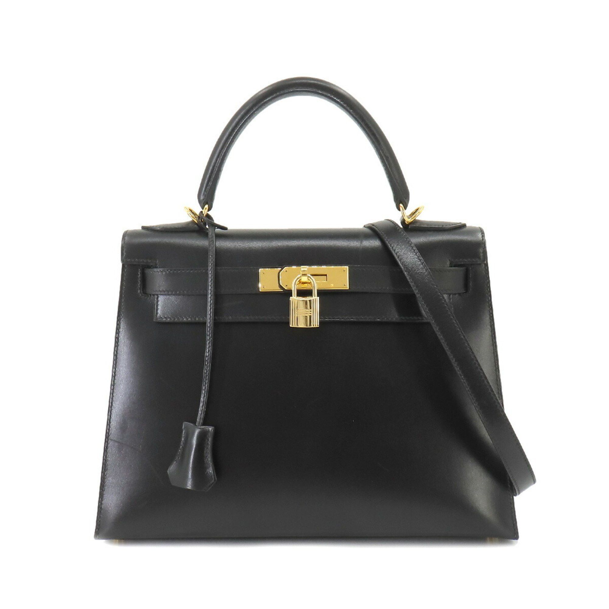 Hermes HERMES Kelly 28 2way hand shoulder bag box calf leather black G ...