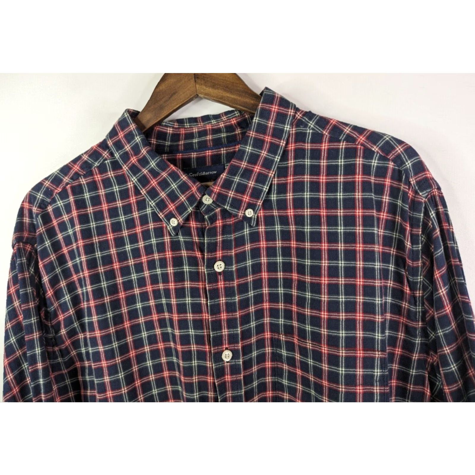 Croft & Barrow Croft & Barrow Button Up Shirt Plaid Navy Multicolor 2XB Big & Tall Men’s Long Sleeve Cotton Blend Stretch Rounded Shirttail Hem Chest Pocket Size US XXL / EU 58 / 5 - 2 Thumbnail