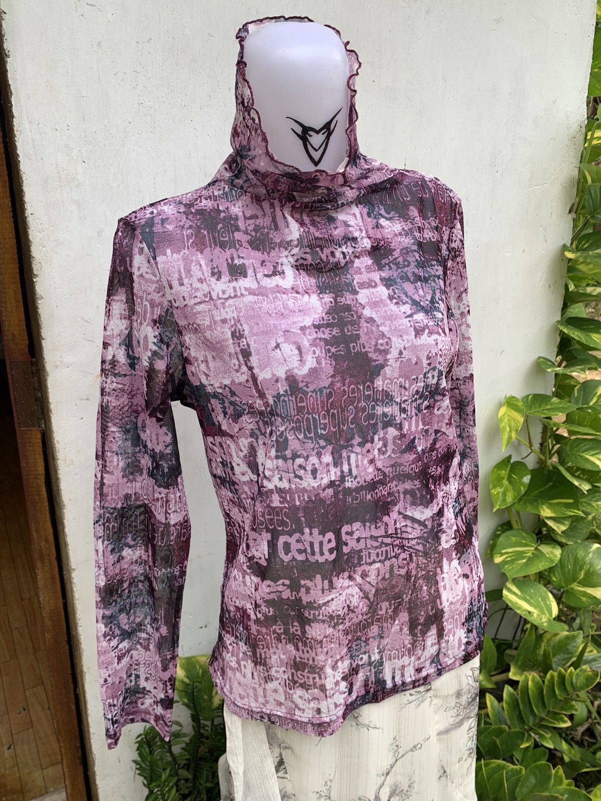 If Six Was Nine × Japanese Brand × Le Grande Bleu (L.G.B.) y2k Echo Sports Pink Purple Poem Words Longsleeve Mesh Top Size M / US 6-8 / IT 42-44 - 2 Thumbnail