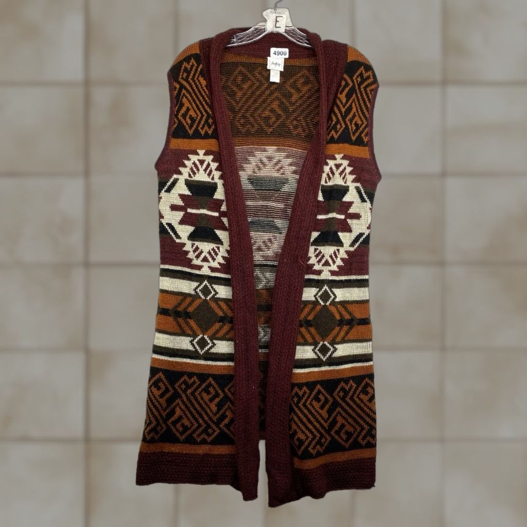 Vintage VINTAGE Daytrip Women's Kimono Vest Duster Coatigan Sleeveless Tribal Geometric Pattern Small Red Orange Casual Summer Spring Fall Women's Size S / US 4 / IT 40 - 1 Thumbnail