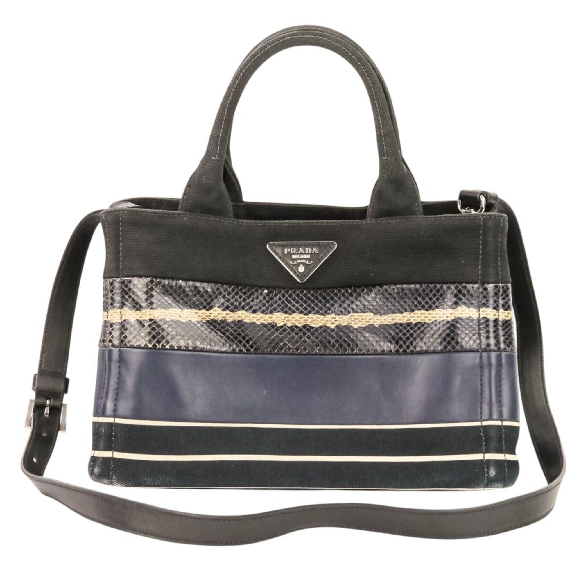 Prada PRADA Patchwork Canapa Mini 2-Way Handbag/Shoulder Bag 1BG439 Black/Navy Women's Size ONE SIZE - 1 Thumbnail