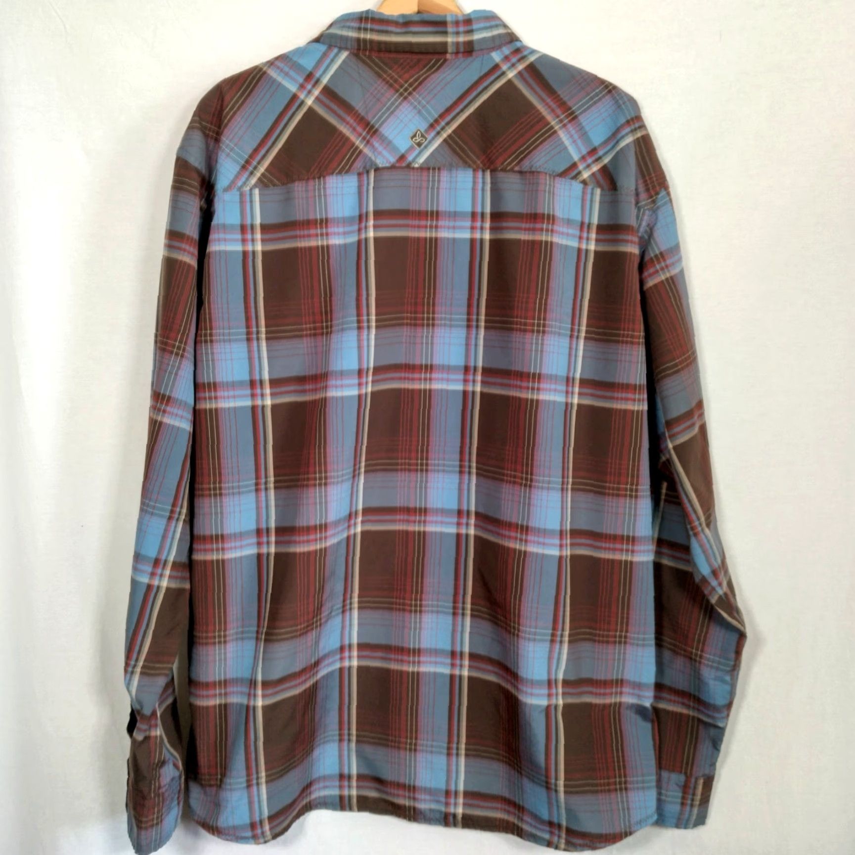 Prana prAna Shirt Men XXL Button Up Collared Long Sleeve Blue Brown Plaid Outdoorsy Size US XXL / EU 58 / 5 - 2 Thumbnail