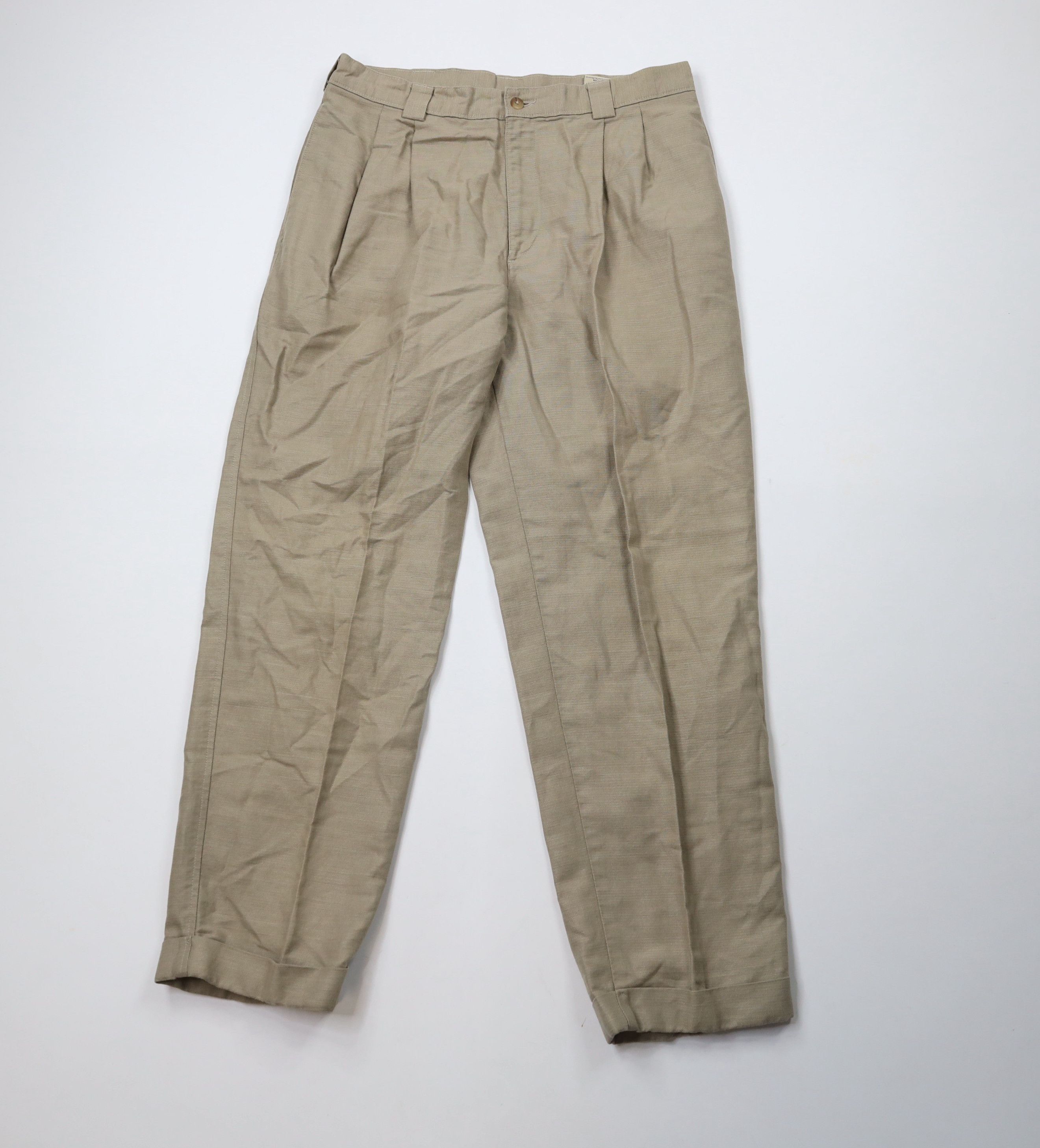 Vintage Vintage 90s Streetwear Pleated Cuffed Chino Pants Brown Size US 32 / EU 48 - 1 Thumbnail