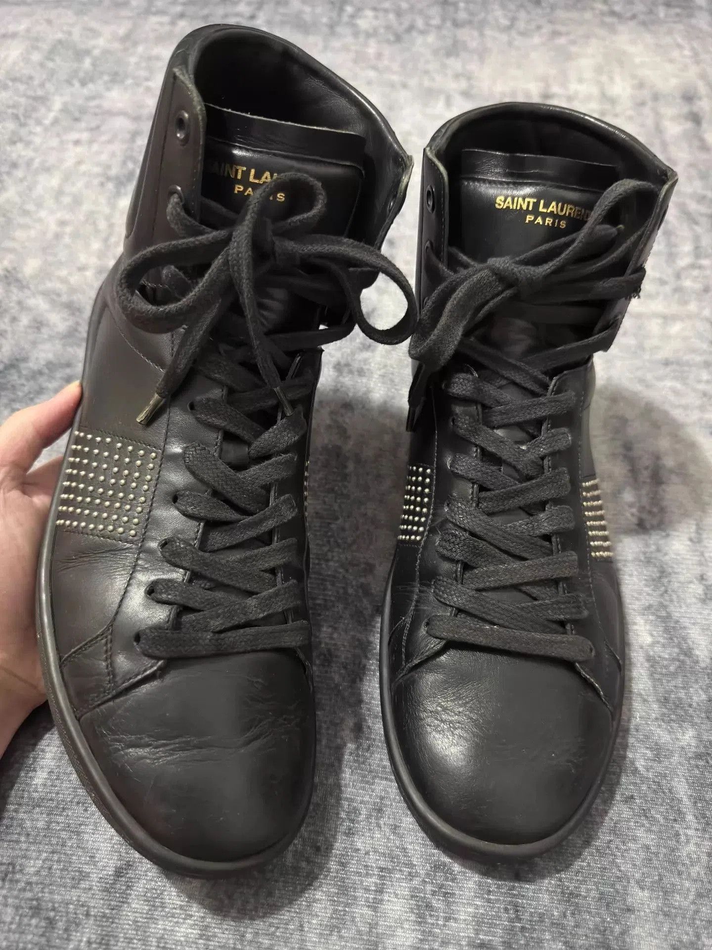 Saint Laurent Paris Black High-Top Sneakers with Stud Accents. Size US 6.5 / EU 39-40 - 1 Thumbnail