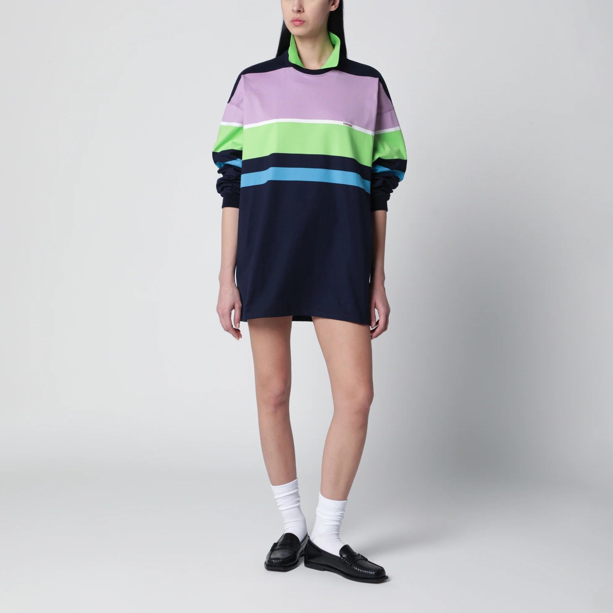 Versace o1d2blof0426 Striped Long-Sleeve Cotton Mini Dress Size S / US 4 / IT 40 - 2 Thumbnail