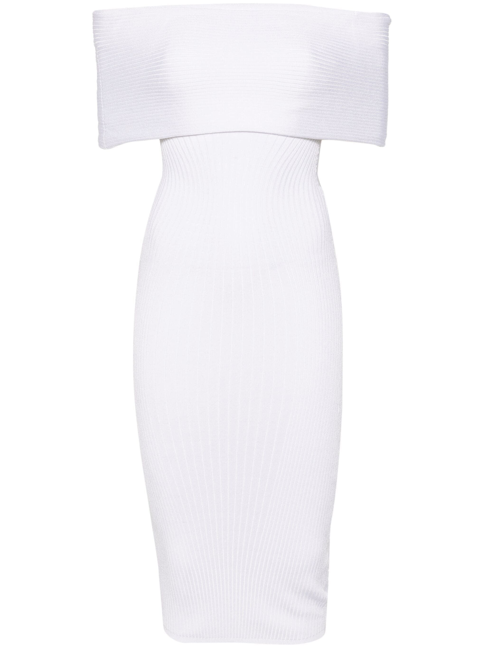 Mugler o1s22i1n1024 Off Shoulder Midi Dress in White Size M / US 6-8 / IT 42-44 - 1 Thumbnail