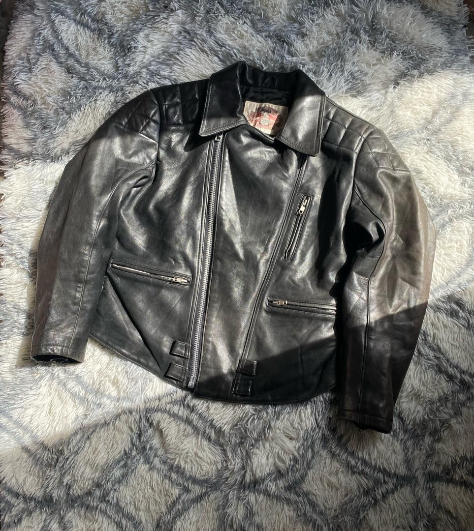 Genuine Leather DOUBLE COLLAR MOTOR ASHVILLE CYCLES LEATHER JACKET Size US M / EU 48-50 / 2 - 1 Thumbnail