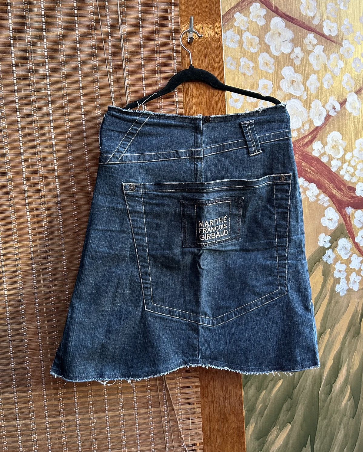 Marithe + Francois Girbaud M+F Girbaud Denim Knee Length Skirt Raw Cut Distressed Size 32" / US 10 / IT 46 - 1 Thumbnail