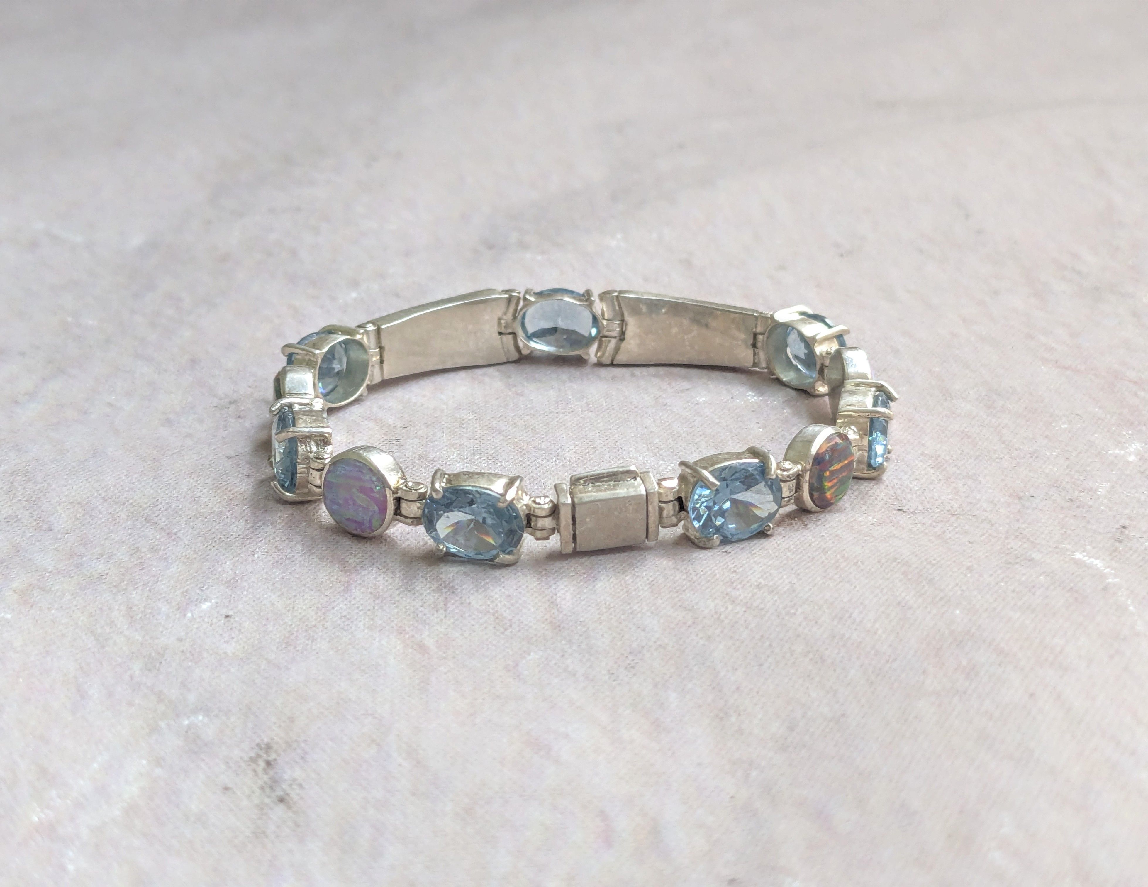 Jewelry Sterling Silver Tennis Bracelet Opal Blue Topaz Oval 7.25 Size ONE SIZE - 1 Thumbnail
