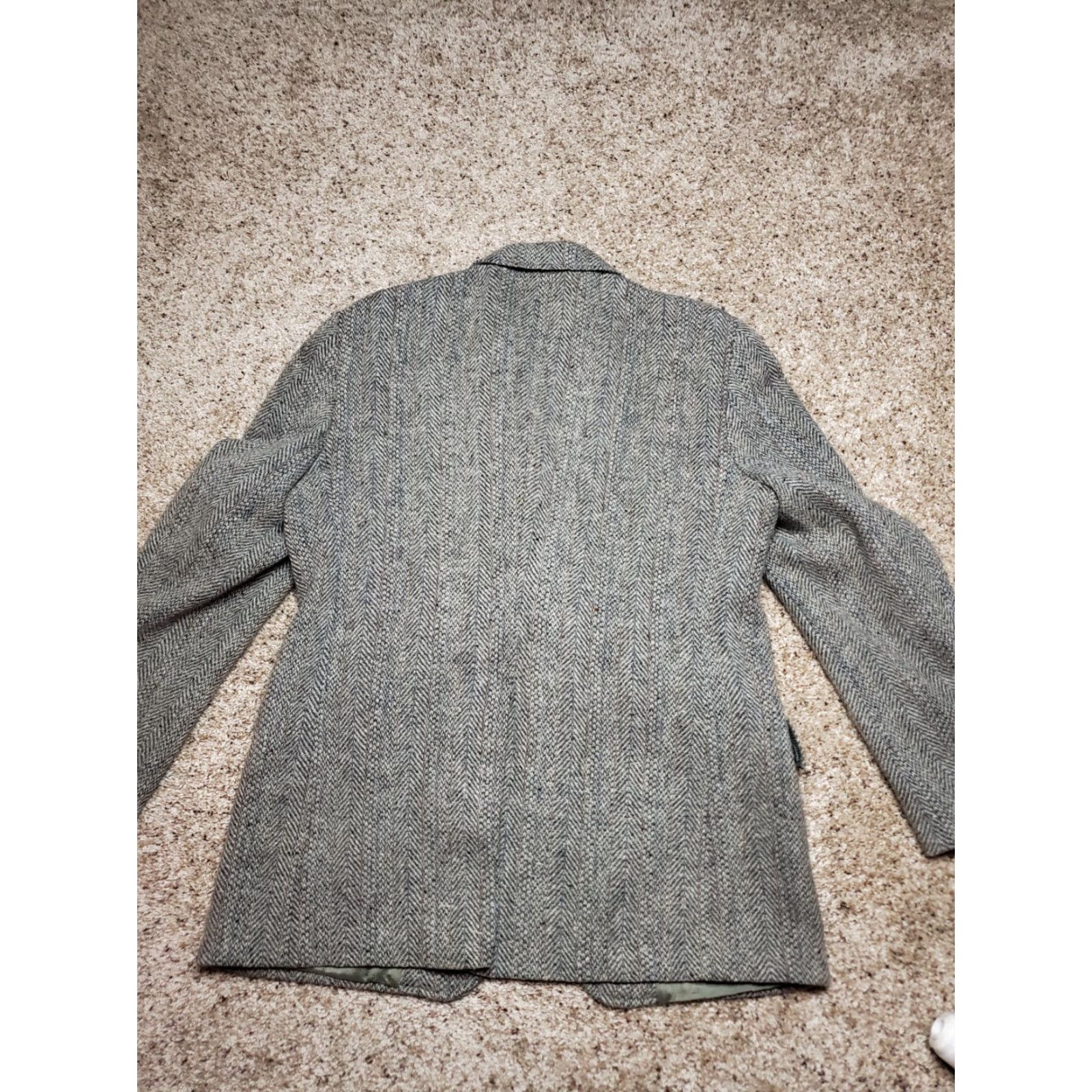 Levi's VINTAGE Levi's Strauss Blazer Jacket 40 Reg Wool Tweed Herringbone 80s Mens Notch Lapel Two-Button Single-Breasted Grey Size 40R - 7 Thumbnail