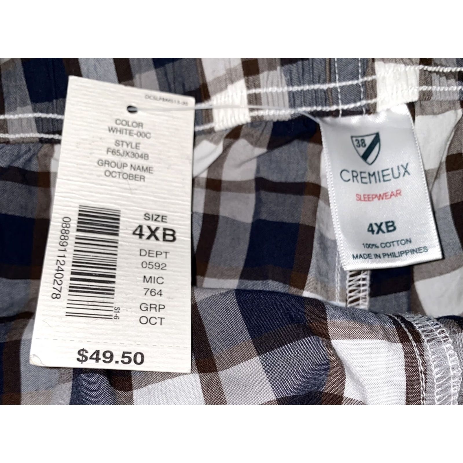 Cremieux Cremieux Pajama Pants Mens 4XB NWT Gray/Blue/White Checkered Big & Tall Cotton Size US 39 - 5 Thumbnail