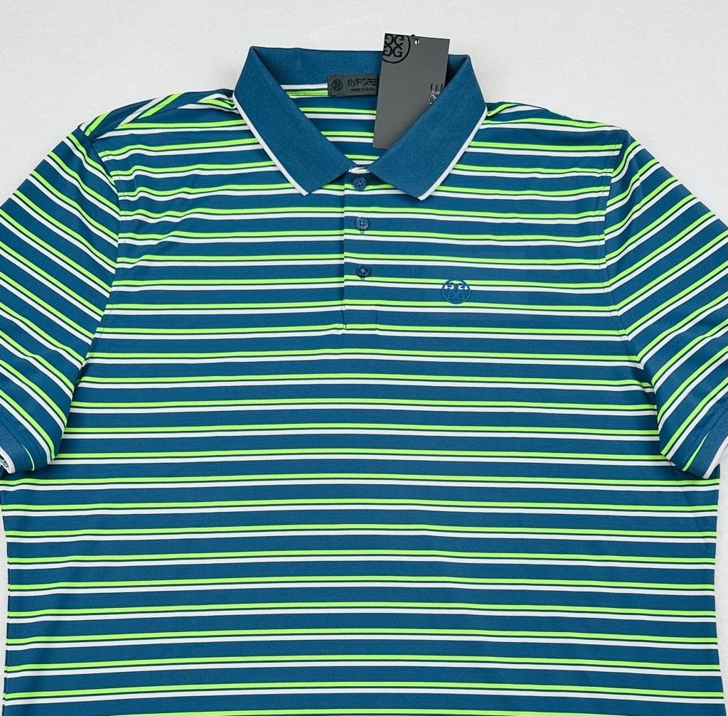 G/FORE G/Fore Mens Large Blue Green Stripe Golf Jersey Polo Shirt Size US L / EU 52-54 / 3 - 3 Thumbnail