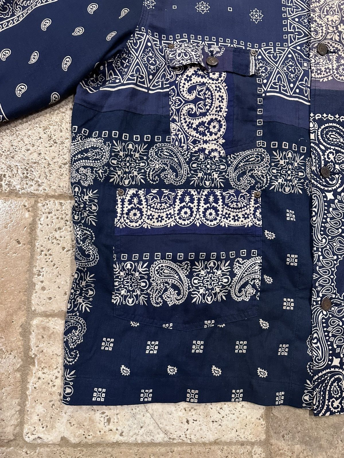 READYMADE Readymade Blue Bandana Paisley Burn Button Up Shirt Jacket Size US XL / EU 56 / 4 - 6 Thumbnail