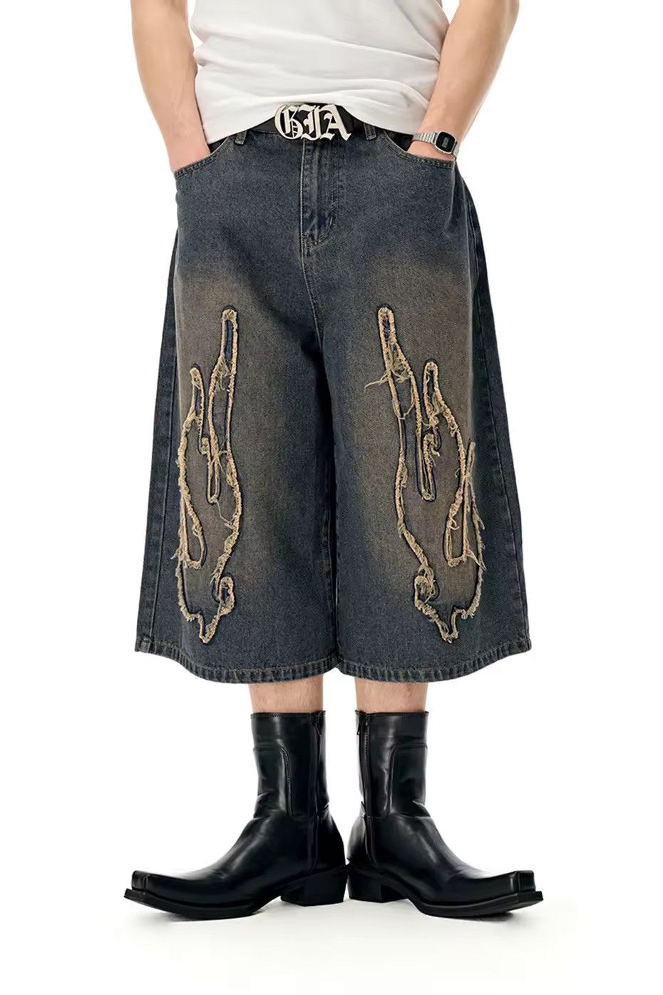 Designer × Jean Patchwork Distressed Washed Vintage Loose Shorts Size US 32 / EU 48 - 1 Thumbnail