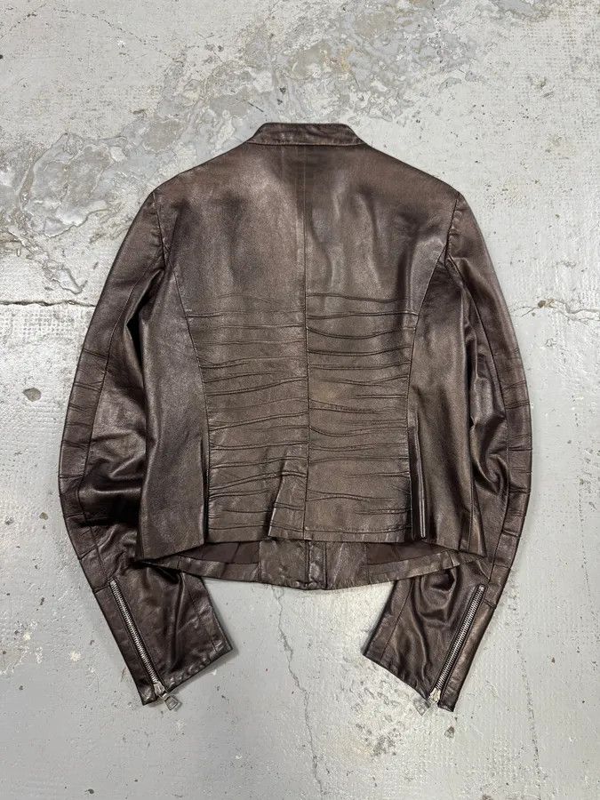 Prada AW2008 Prada Brown Plissed Leather Biker Jacket Size M / US 6-8 / IT 42-44 - 4 Thumbnail
