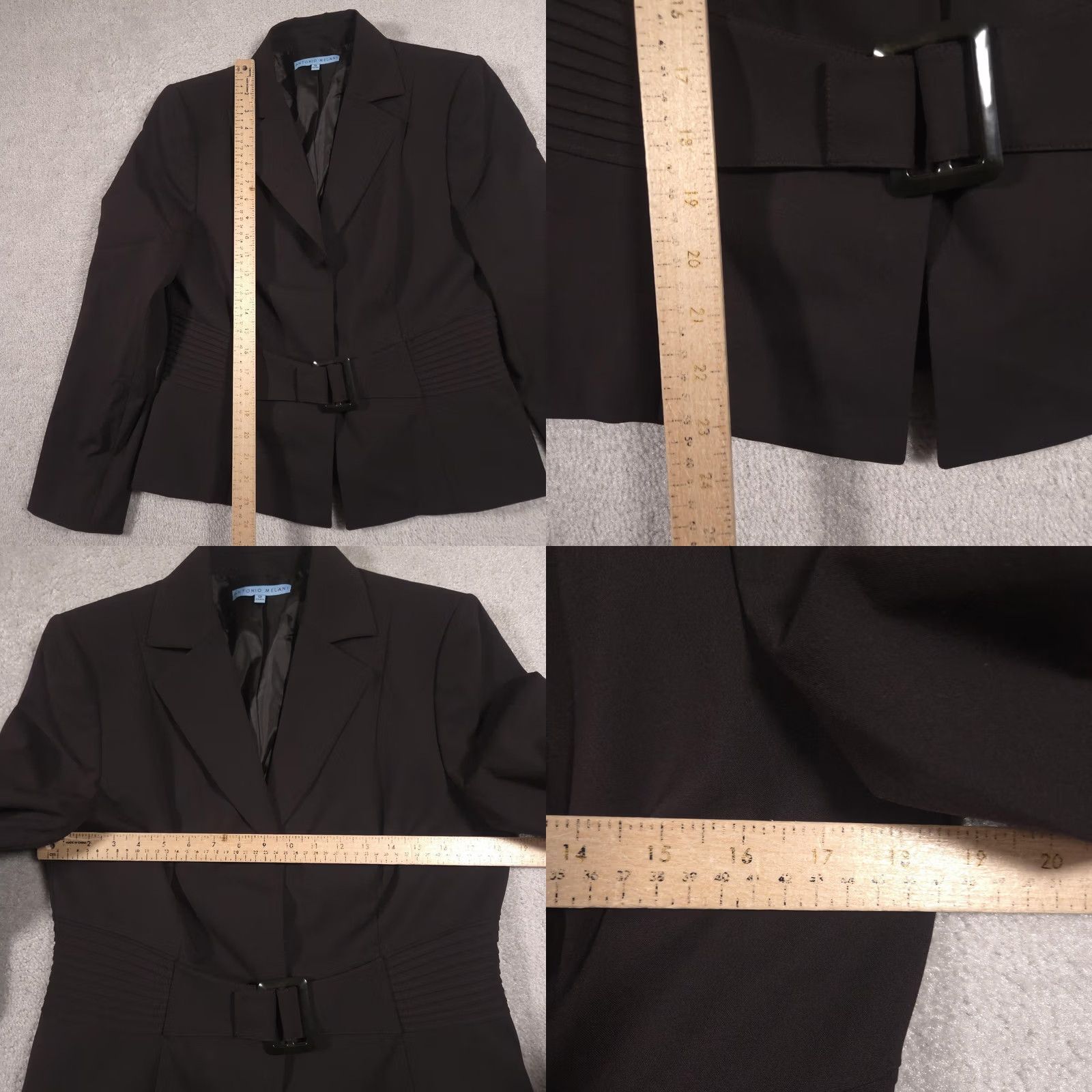 Vintage Antonio Melani Blazer Womens 12 Brown Notch Lined Belted Two-Button Career Workwear Jacket Size XL / US 12-14 / IT 48-50 - 8 Thumbnail