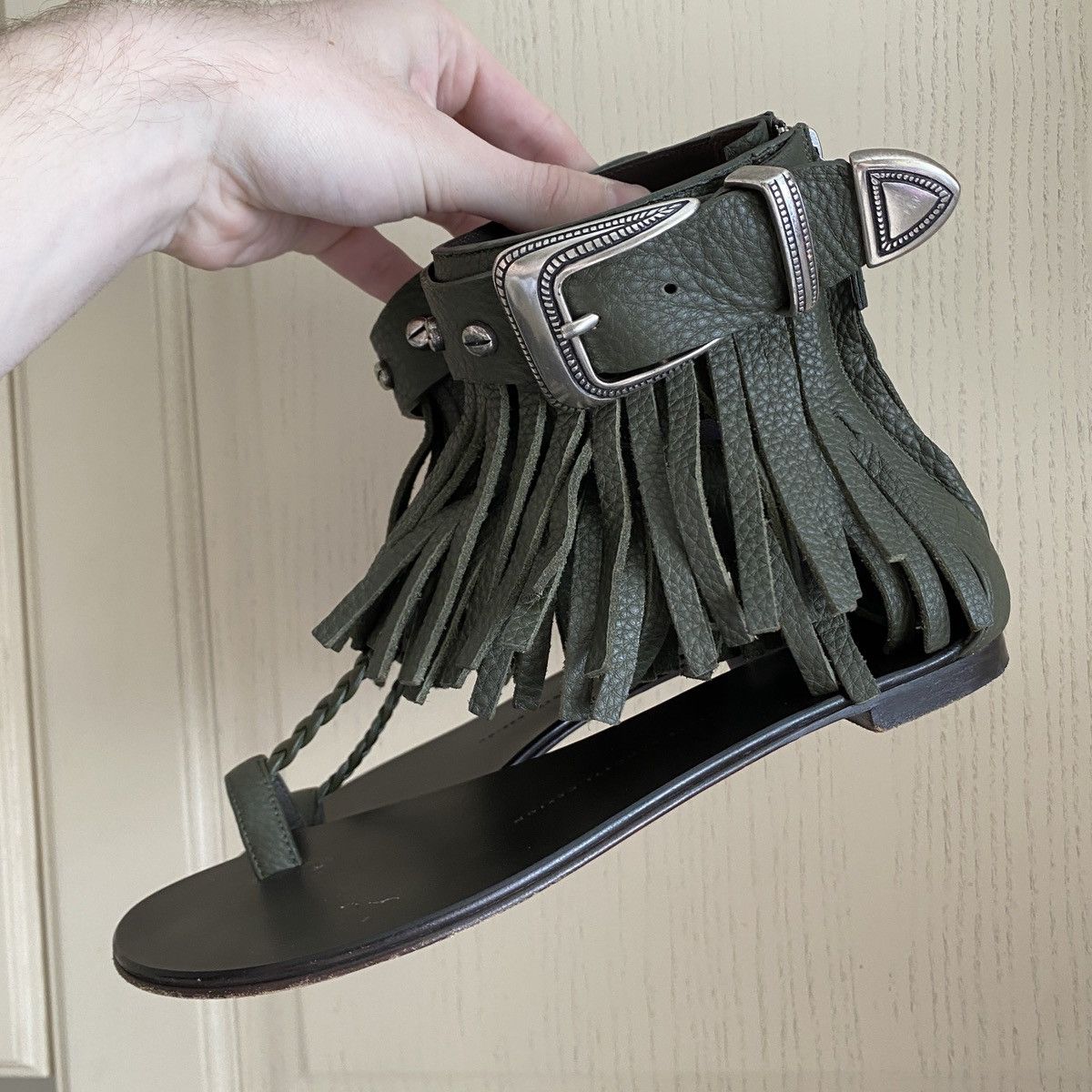 Giuseppe Zanotti Giuseppe Zanotti Leather Fringed Thong Gladiator Sandals Size US 8 / IT 38 - 1 Thumbnail