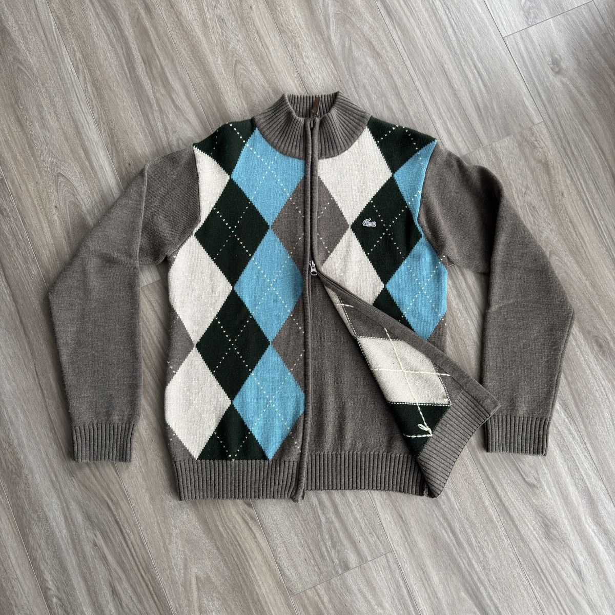Lacoste Y2K Lacoste Wool Argyle Zip Cardigan Brown Size US M / EU 48-50 / 2 - 2 Thumbnail