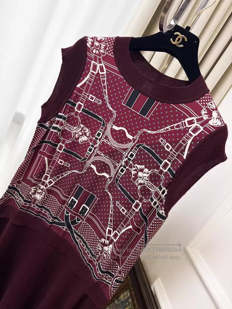 Hermes Hermes Burgundy silk and wool knitted vest dress Size XS / US 0-2 / IT 36-38 - 3 Thumbnail