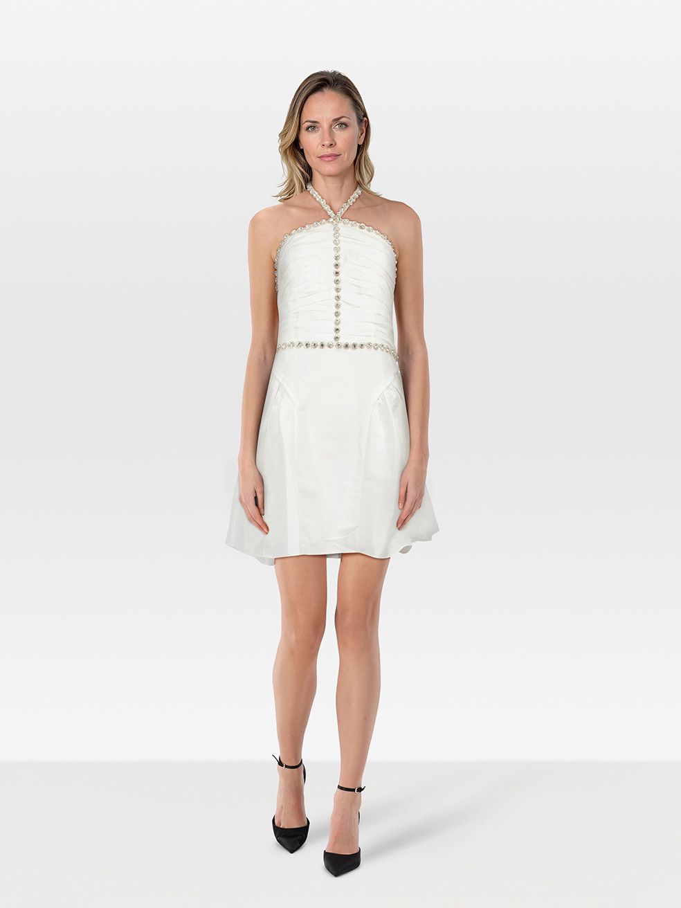 pleated tulle mini dress Embellished Corset Tulle Skirt Mini Dress in White - 6
