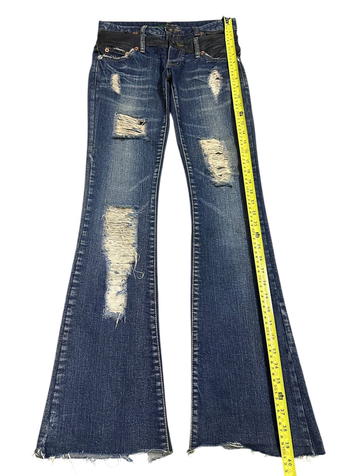 If Six Was Nine Vintage Japanese Brand Double Waist Distressed Flare Jeans Size US 28 / EU 44 - 12 Thumbnail