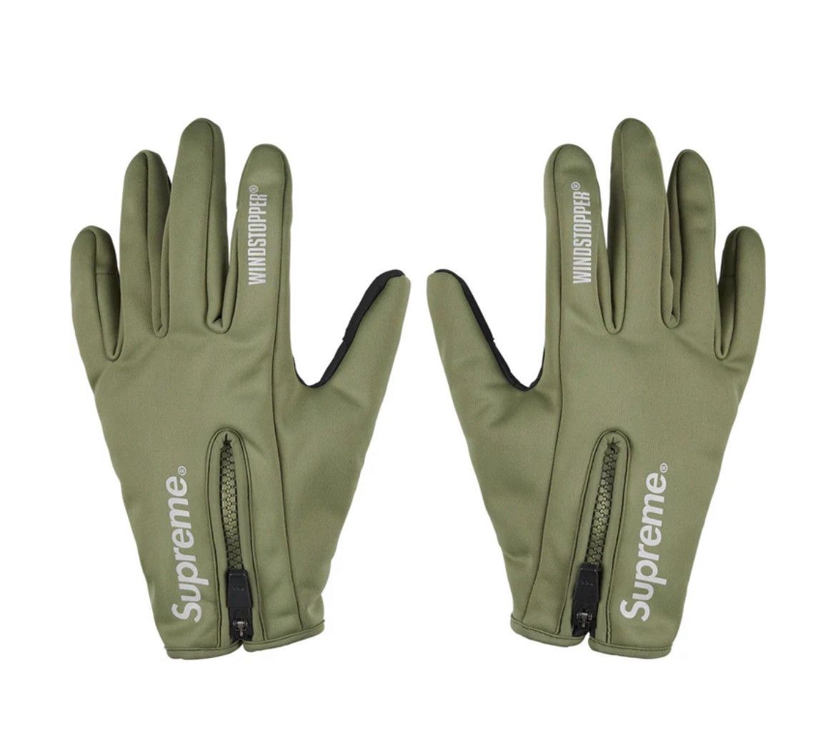 Supreme Windstopper Zip Gloves Large Olive Green FW25