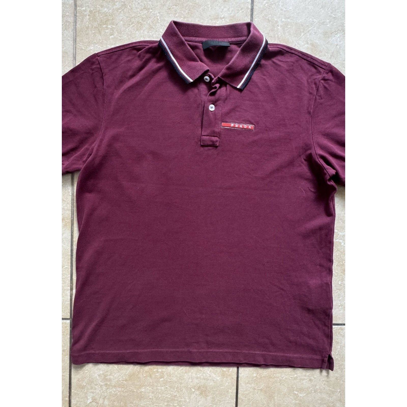 Prada Vintage Prada Linea Rossa Red Tab Tipped Polo Shirt Size US M / EU 48-50 / 2 - 2 Thumbnail