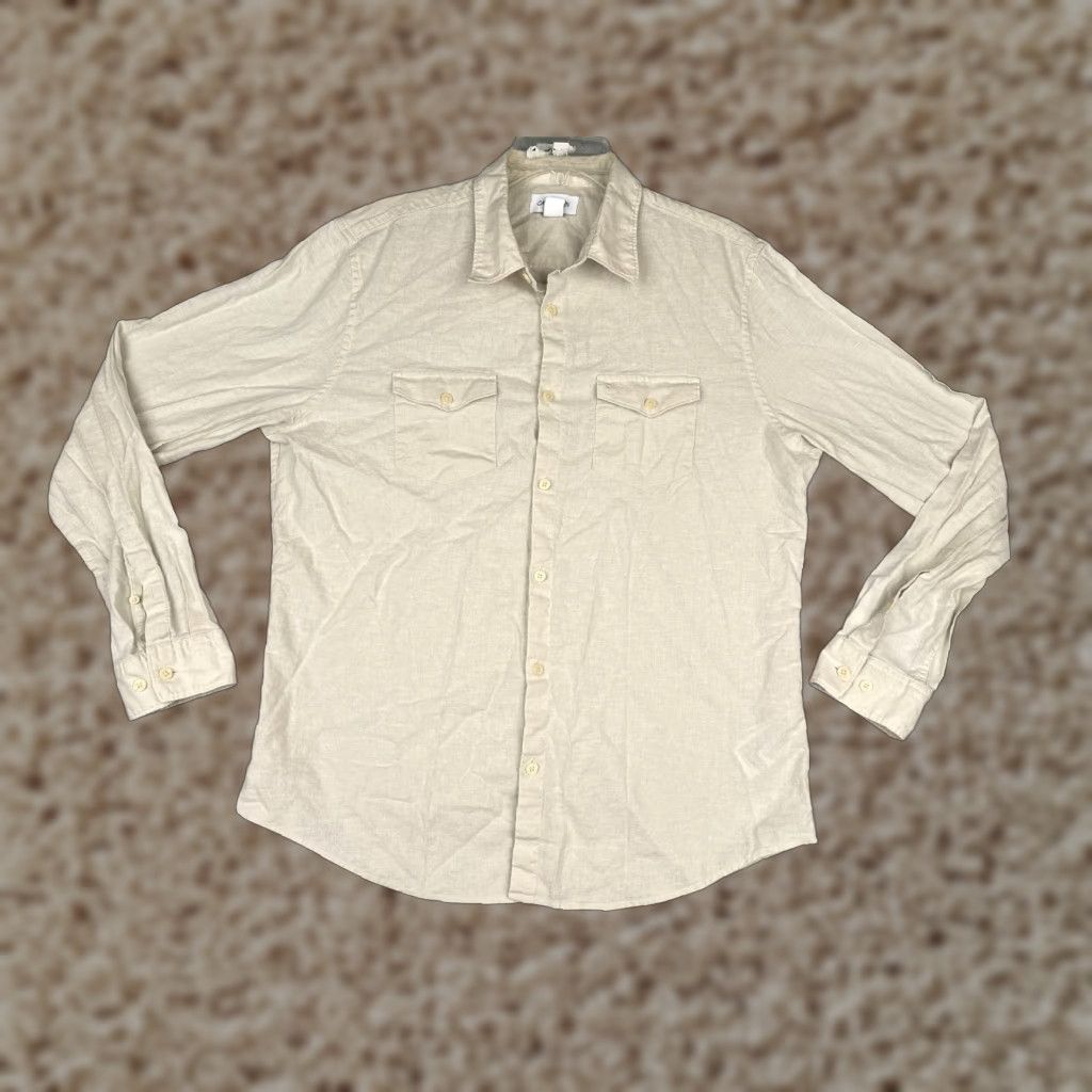Calvin Klein VINTAGECalvin Klein Shirt Men Large Beige Cotton Blend Button Pocket Long Sleeve READ Size US L / EU 52-54 / 3 - 1 Thumbnail