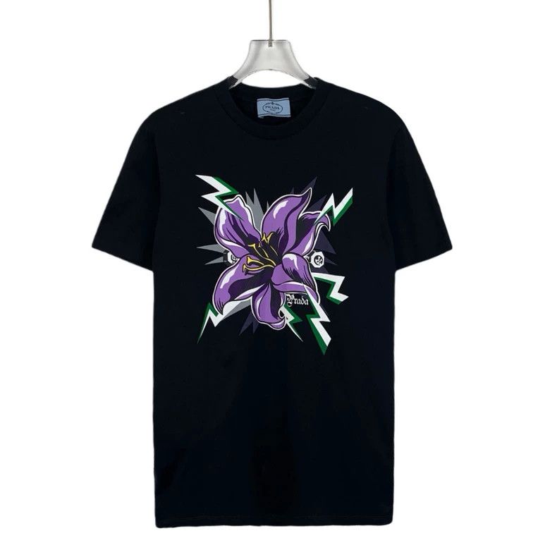 Prada PradaBlack floral printed cotton round-neck short-sleeved T Size US XS / EU 42 / 0 - 1 Thumbnail