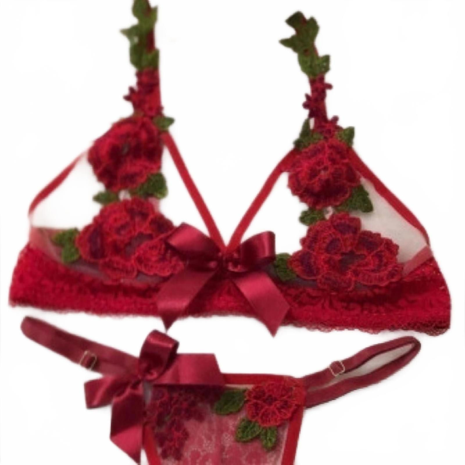 Designer Rose Bra And Thong Set NWT Size ONE SIZE - 3 Thumbnail