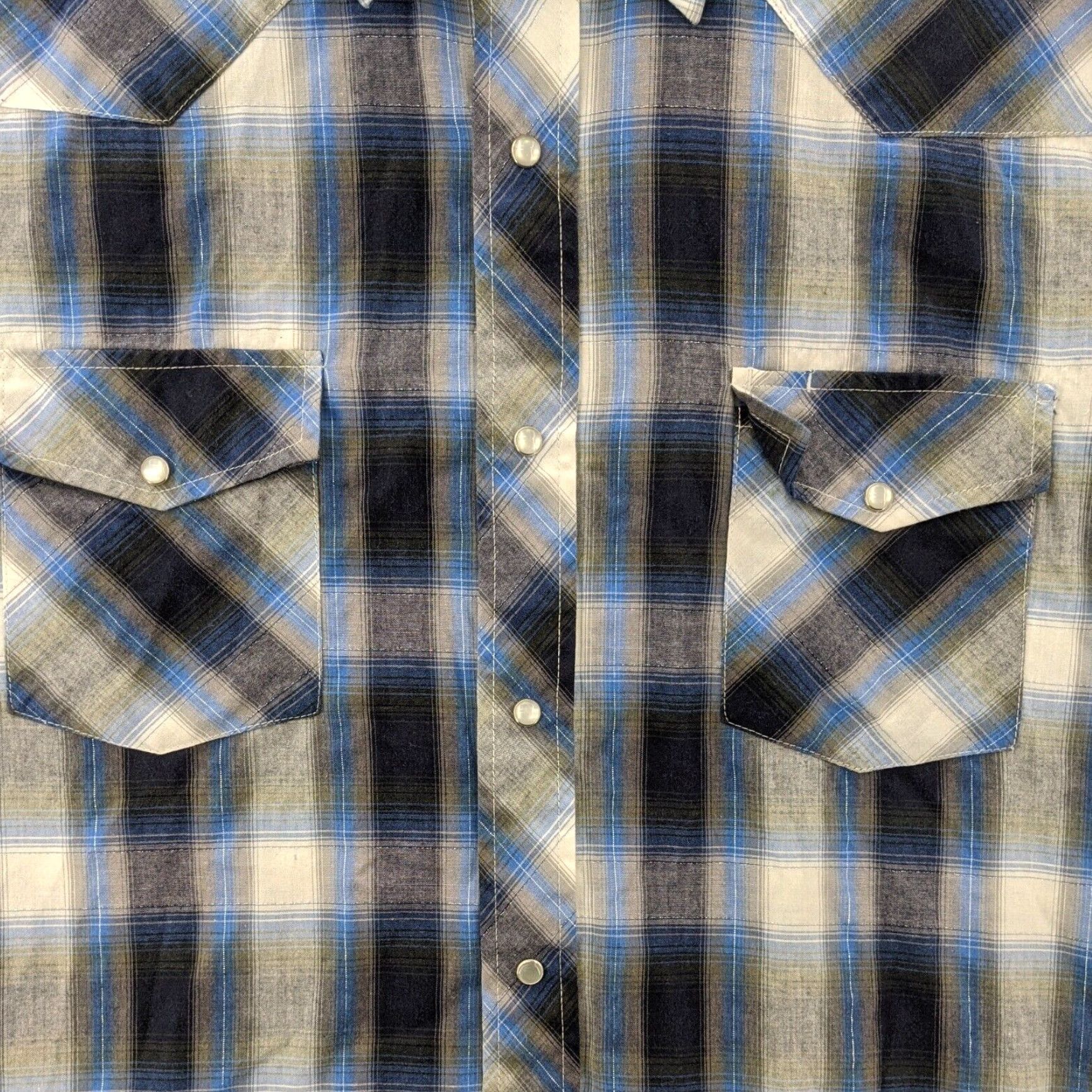 Roper Roper Mens Western Shirt Extra Large XL Blue Plaid Long Sleeve Size US XL / EU 56 / 4 - 2 Thumbnail