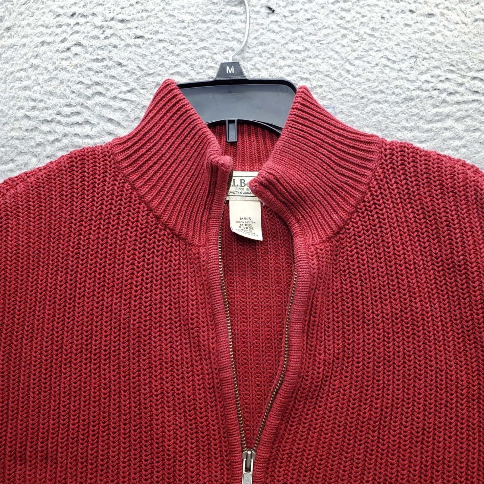 Vintage L.L. Bean Sweater Cardigan Mens Medium Dark Red Chunky Knit Mock Neck Full Zip Size US M / EU 48-50 / 2 - 7 Thumbnail
