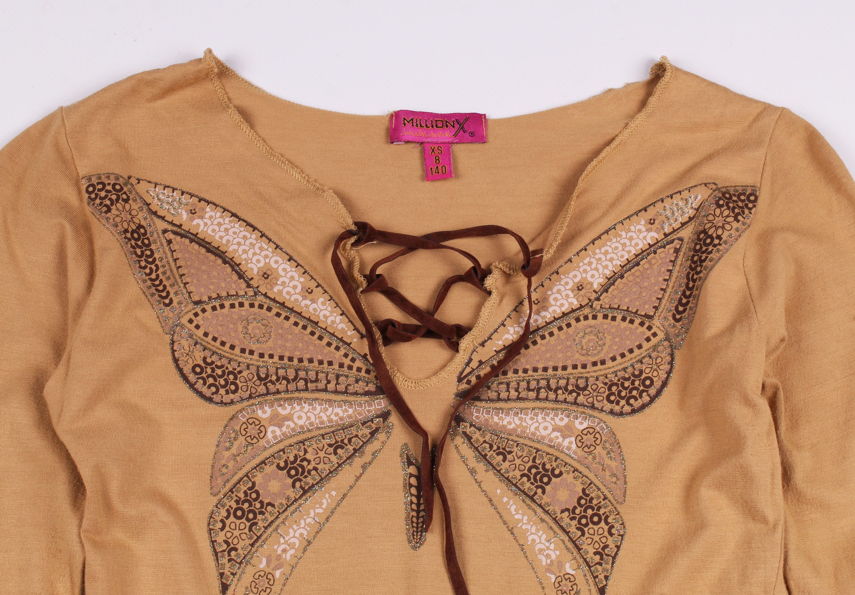 Vintage Vintage Y2K Tan Long Sleeve Top Size XS / US 0-2 / IT 36-38 - 2 Thumbnail