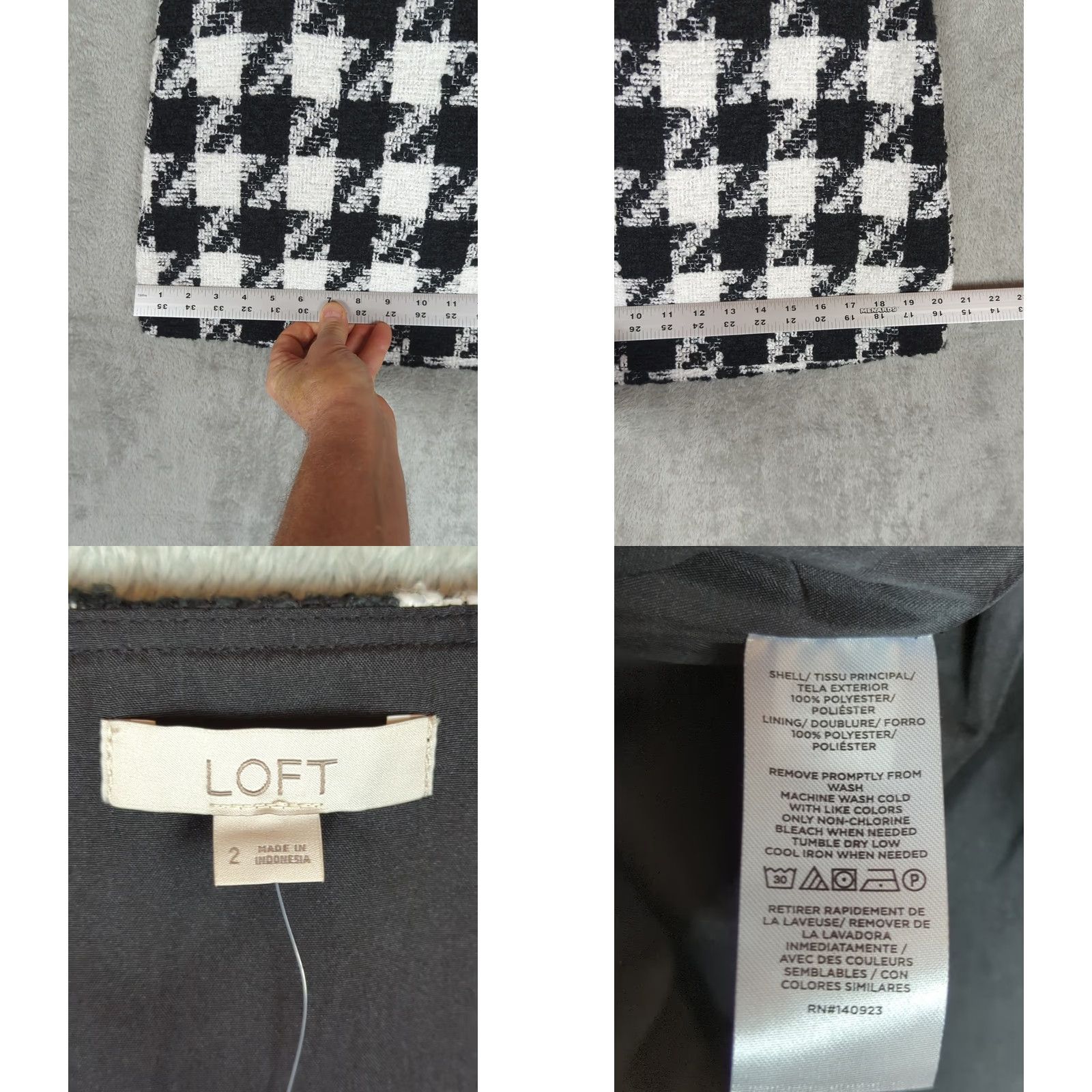 Loft LOFT Houndstooth Tweed Mini Skirt Womens Size 2 Career Academia Preppy Black/White Zipper Lined Knee Length Fall Winter Workwear Mens? Size 26" / US 2 / IT 38 - 8 Thumbnail
