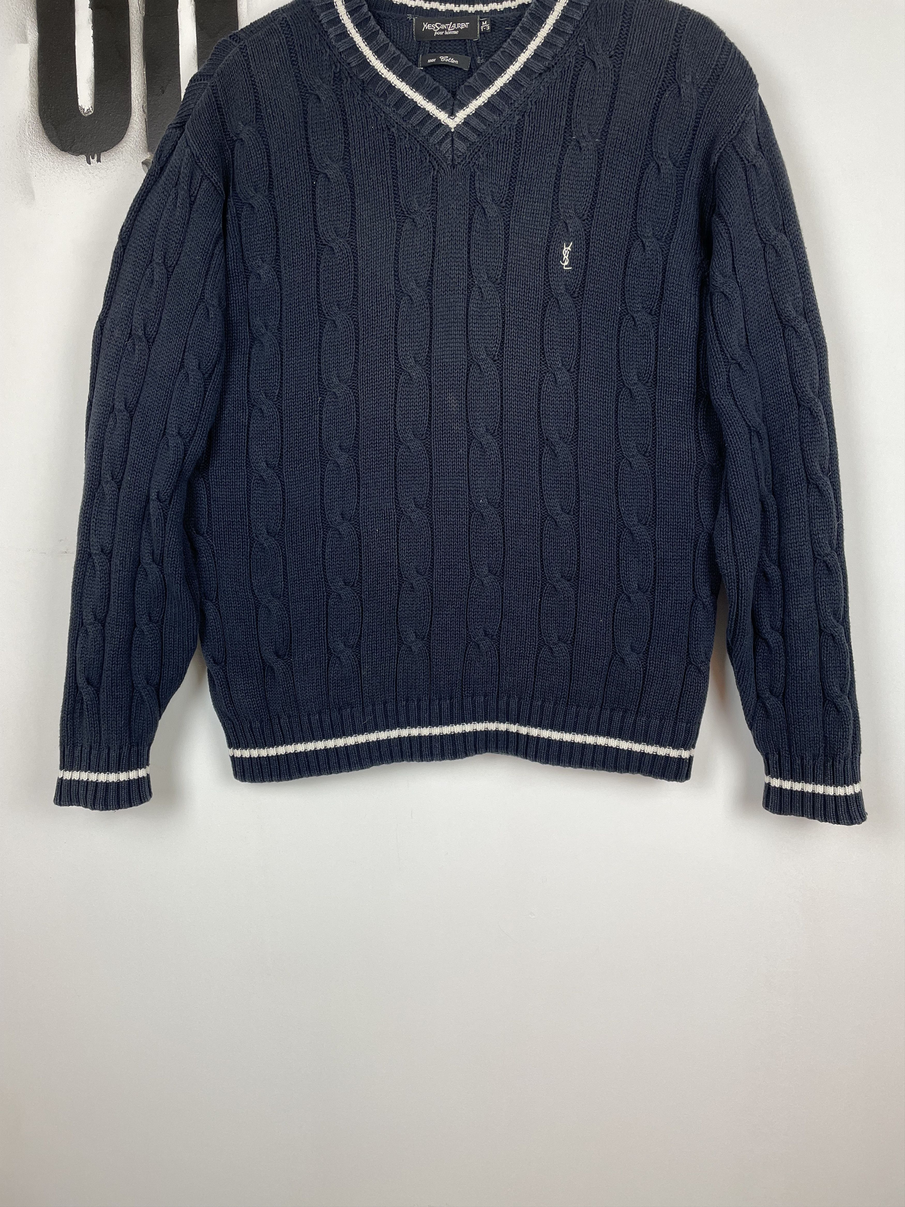 YSL Yves Saint Laurent Cabble Knit Sweater Small Logo Sz M