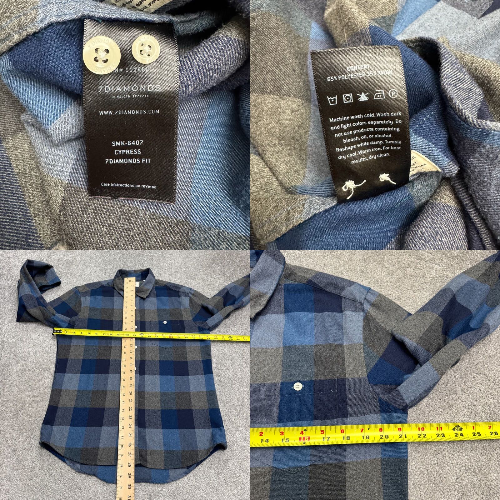 Vintage 7 Diamonds Shirt Mens Medium Blue Gray Buffalo Plaid Flannel Button Down Casual Workwear Western Size US M / EU 48-50 / 2 - 9 Thumbnail