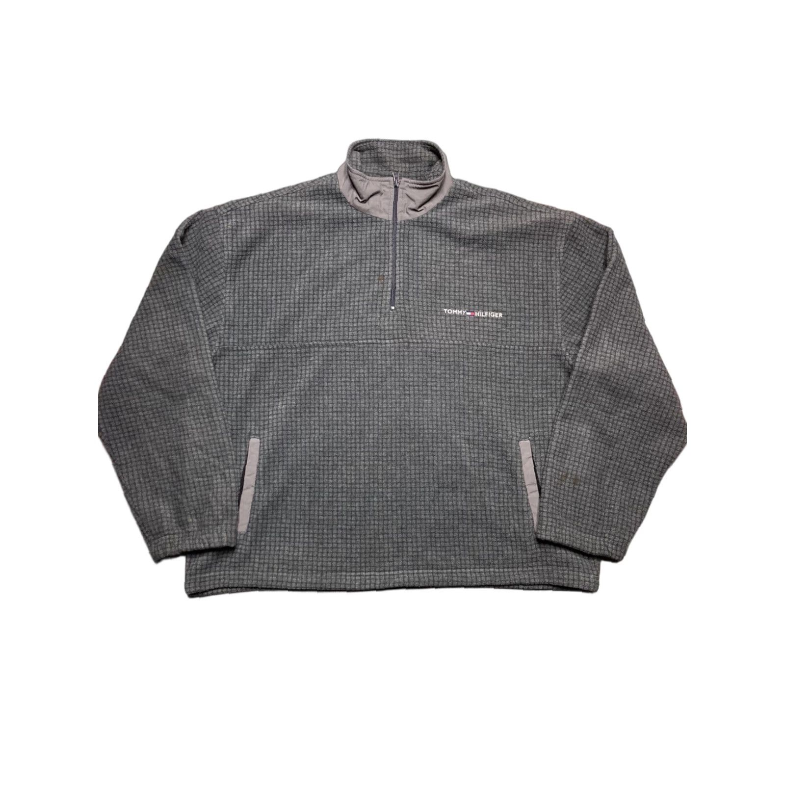 Tommy Hilfiger VINTAGE Tommy Hilfiger 1/4 Zip Gridded Fleece Pullover Sweater Sweatshirt Gray XL Mens Size US XL / EU 56 / 4 - 1 Thumbnail