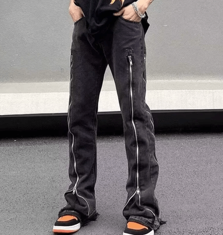 Japanese Brand Zipper Design Washed Black Slim Jeans Size US 30 / EU 46 - 1 Thumbnail